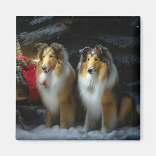 Íman Arranjo de Natal de Collie Snowy Sleigh