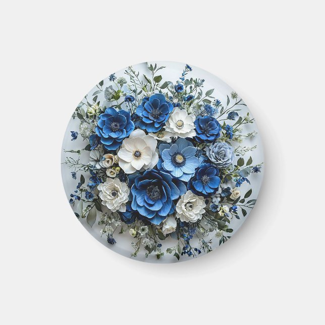 Íman Arranjo Floral Azul e Branco Lindo (Frente)