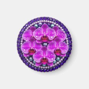 Íman Arranjo Floral de Orquídea Roxa Circular