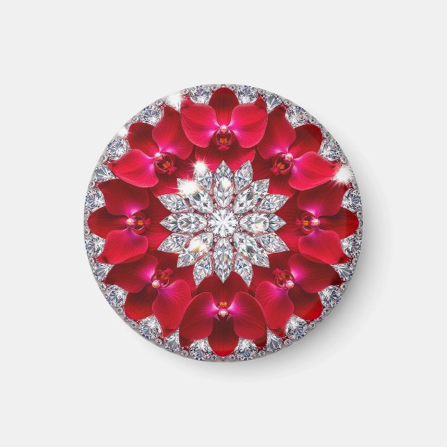 Íman Arranjo Floral Elegante com Orquídeas Vermelhas (Frente)