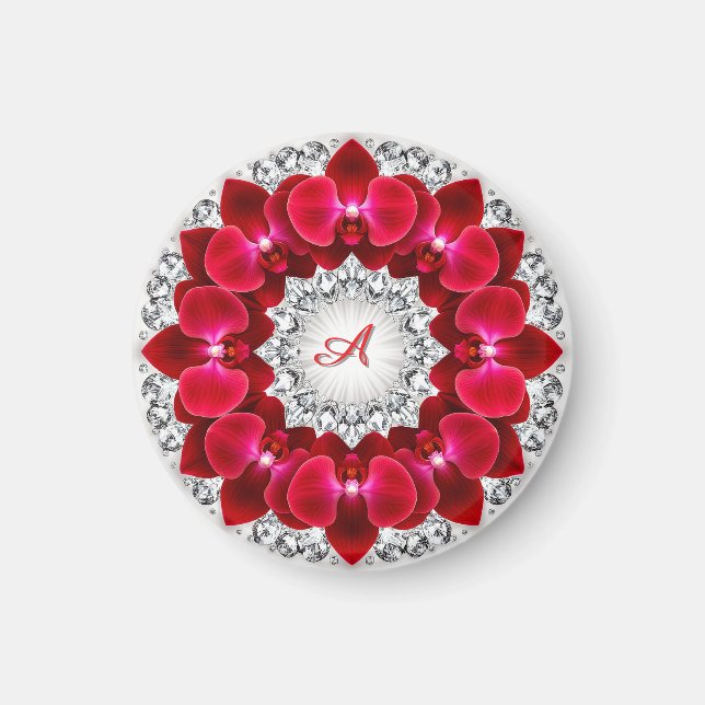 Íman Arranjo Floral Elegante com Orquídeas Vermelhas (Frente)