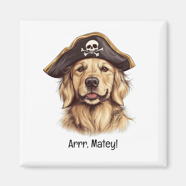 Íman Arrr Matey Pirate Ouro Retriever Dog Skull (Frente)