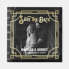 Íman Art Deco Add Your Photo Elegant Dourado Save the D