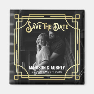 Íman Art Deco Add Your Photo Elegant Dourado Save the D