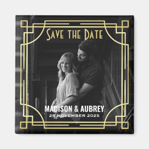 Íman Art Deco Add Your Photo Save the Date Dourado Gats