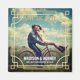 Íman Art Deco Add Your Photo Save the Date Dourado Gats