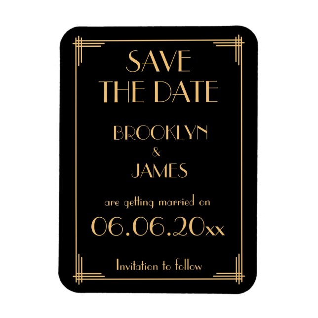 Íman Art Deco Black Weding The Date Magnet (Vertical)
