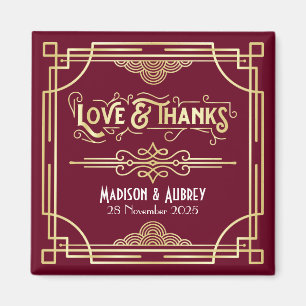 Íman Art Deco Casamento Amor e Obrigados Dourado Favor 