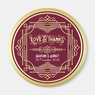 Íman Art Deco Casamento Amor e Obrigados Dourado Favor 