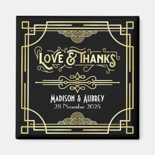 Íman Art Deco Casamento Amor e Obrigados Dourado Preto 