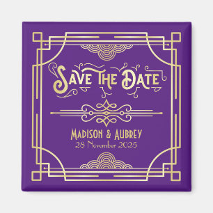 Íman Art Deco Casamento Elegante Dourado Roxo Salve a D
