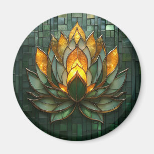 Íman Art Deco Dourado Lotus Green Tilework Impressão