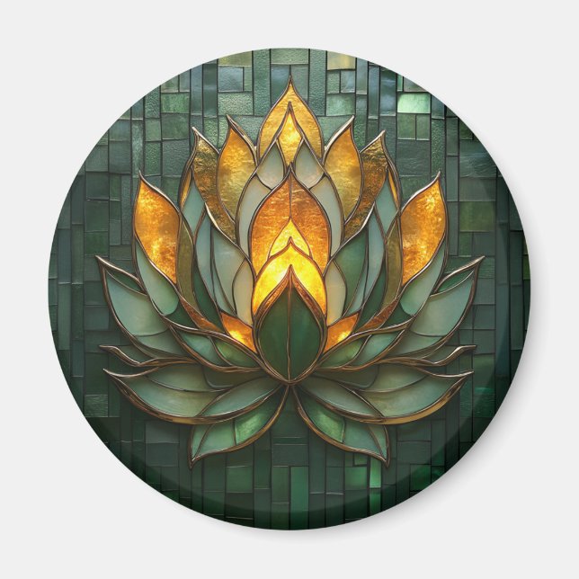 Íman Art Deco Dourado Lotus Green Tilework Impressão (Frente)
