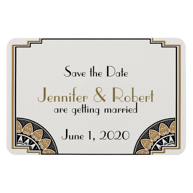 Íman Art Deco Dourado Posh Wedh Save the Date (Horizontal)