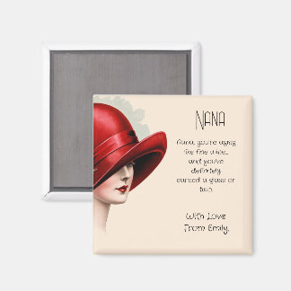 Íman Art Deco Lady com o chapéu vermelho