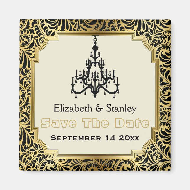 Íman Art Deco lustre casamento Save the Date (Frente)
