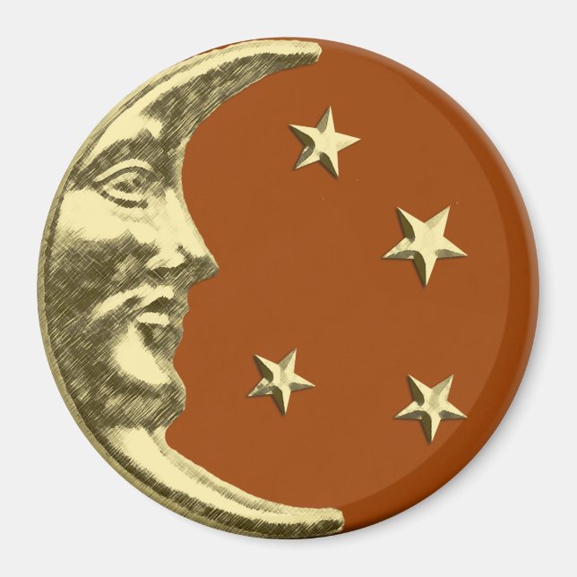 Íman Art Deco Moon and Stars - Castanho e Dourado (Frente)