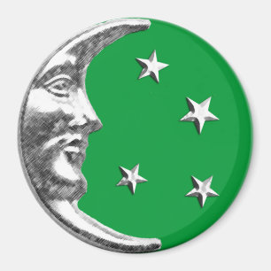 Íman Art Deco Moon and Stars - Jade Green e Silver