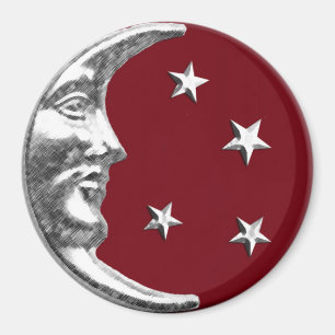 Íman Art Deco Moon and Stars - Vermelho escuro e Prata