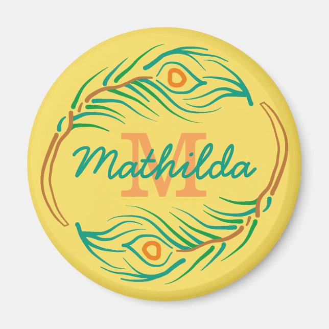 Íman Art Deco Pacock Feather Monograma (Frente)