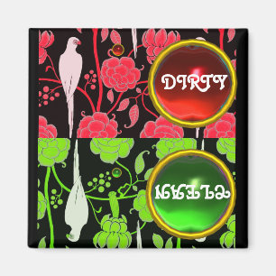 ÍMAN ART DECO PARROS, VERMELHAS FLORES VERMELHAS SUJAS 