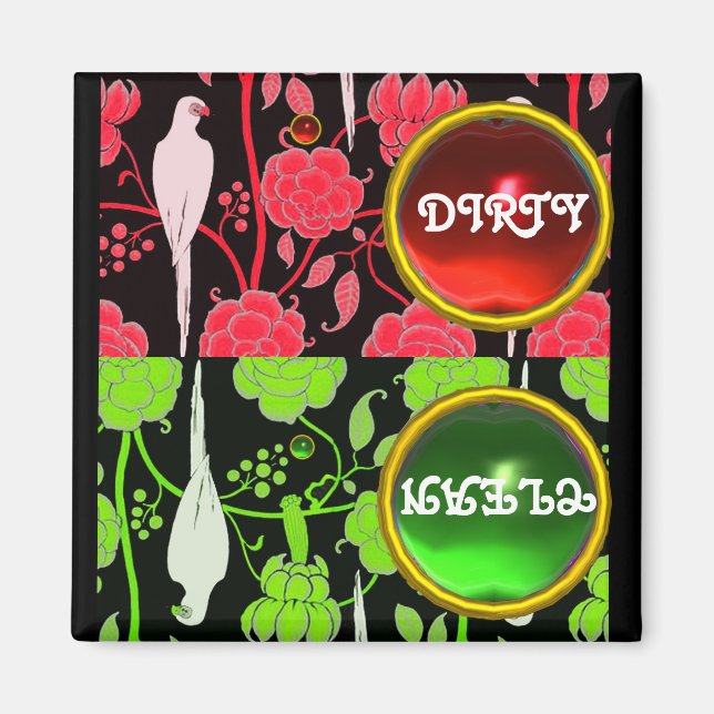 ÍMAN ART DECO PARROS, VERMELHAS FLORES VERMELHAS SUJAS  (Frente)