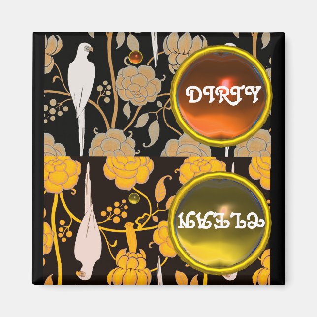 ÍMAN ART DECO PARROTS BROWN AMARELO FLORES SUJAS LIMPAS (Frente)