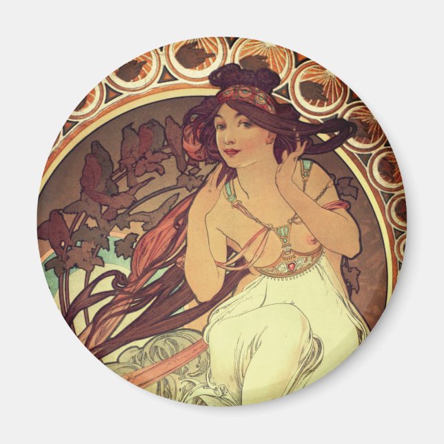 Íman Art nouveau Alphonse Mucha elegante vintage mulher (Frente)