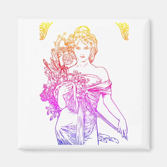 Íman Art nouveau Alphonse Mucha flores (Frente)