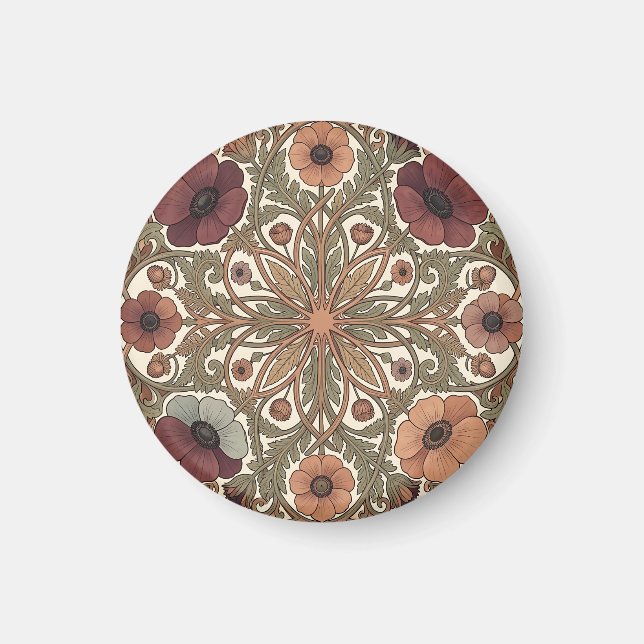 Íman Art Nouveau Anêmona Floral Circular (Frente)