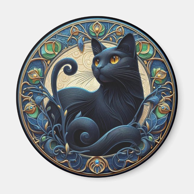 Íman Art Nouveau Black Cat Celnet Magnet (Frente)
