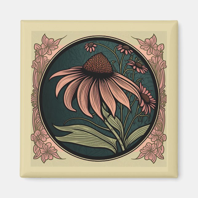 Íman Art Nouveau Coneflower Magnet (Frente)