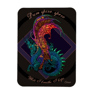 Íman Art Nouveau Estilo Dragão com Latim Motto