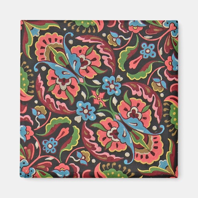 Íman Art nouveau floral Christopher dresser red jacquar (Frente)