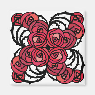 Íman Art Nouveau Floral, vermelho e rosa preto, design