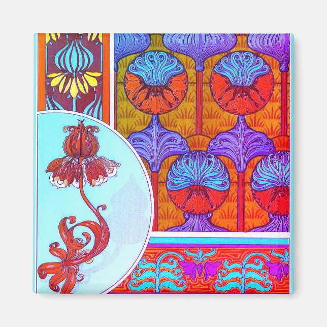 Íman Art nouveau floral vitoriano da flor da safra (Frente)