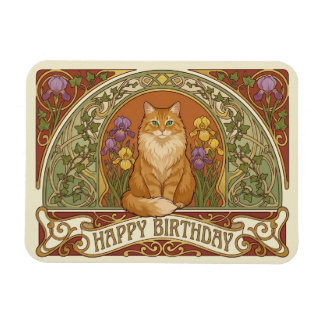 Íman Art Nouveau Ginger Cat Birthday Card