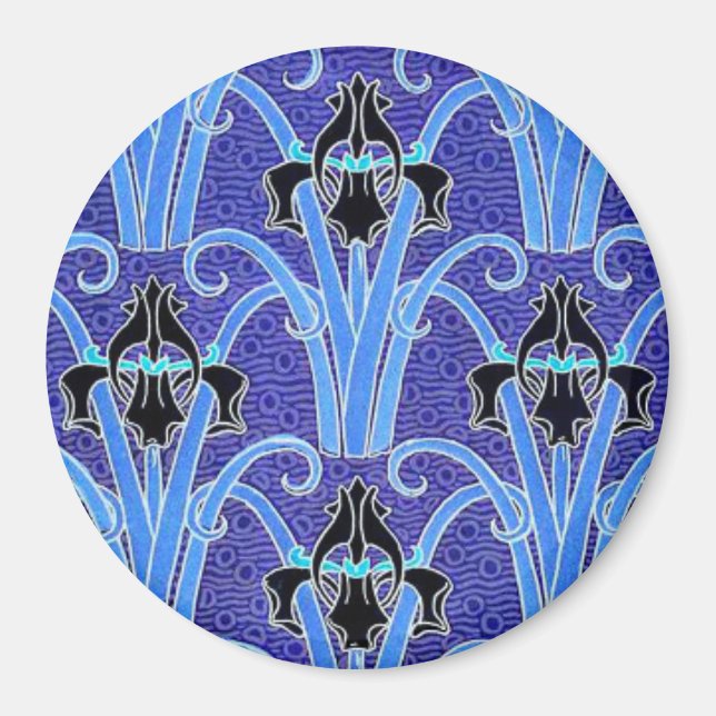 Íman Art nouveau iris floral elegante verneuil preto bl (Frente)