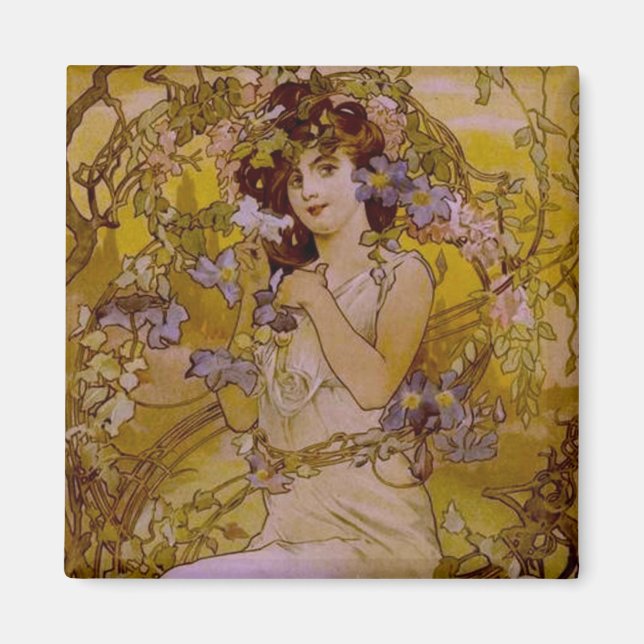 Íman Art Nouveau Mulher com Clematis (Frente)
