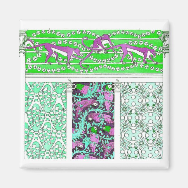 Íman Art nouveau papagaio-papagaio-da-selva tropical de (Frente)