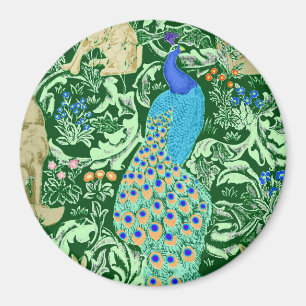 Íman Art Nouveau Peacock Impressão, Cobalt Azul e Verd