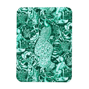 Íman Art Nouveau Peacock Impressão, Turquoise e Aqua