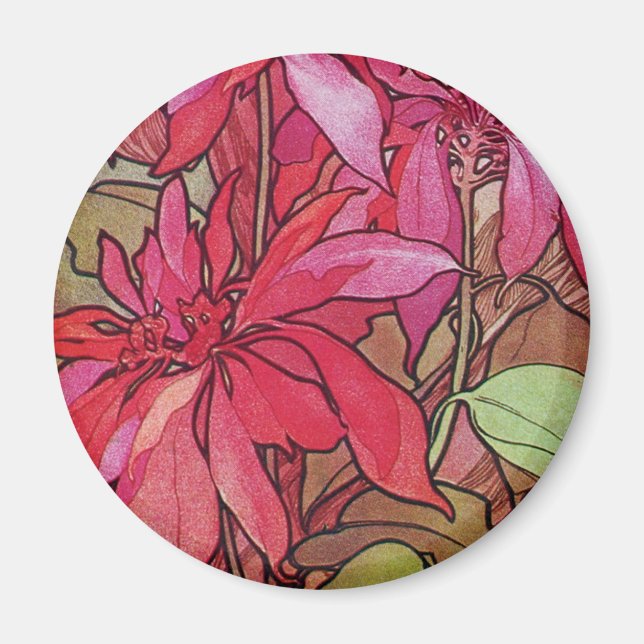 Íman Art Nouveau Poinsettia Imã de geladeira de Natal (Frente)