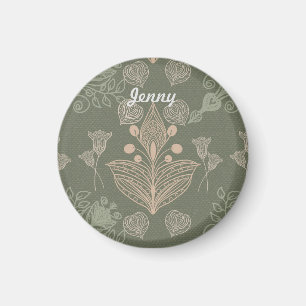 Íman Art Nouveau Verde Floral Personalizado
