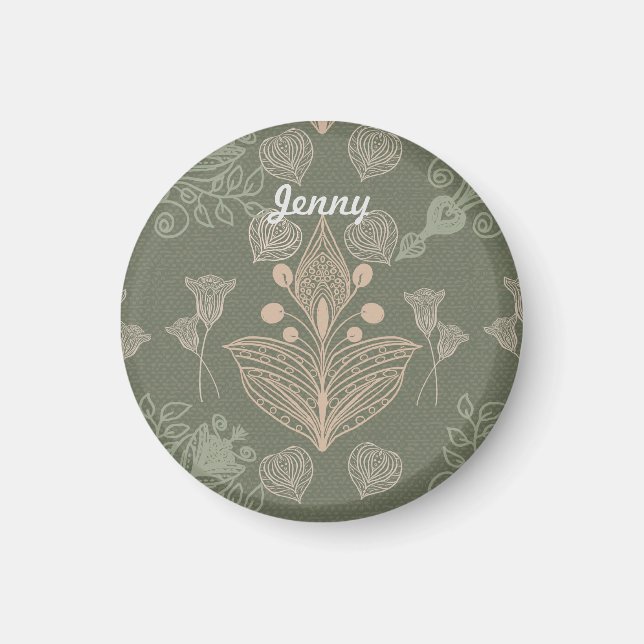 Íman Art Nouveau Verde Floral Personalizado (Frente)