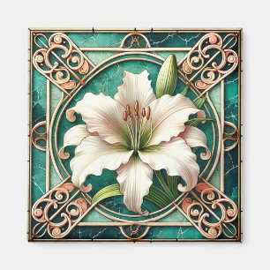 Íman Art Nouveau White Lily Flower Motif