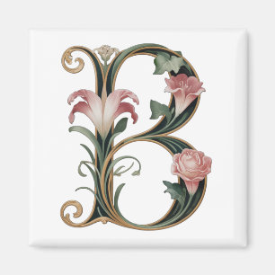Íman Art Nuevo Preto, Rosa e Dourado Letra B