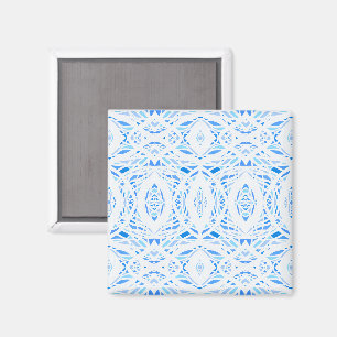 Íman Arte Abstrata Acrílica Azul Branco Prismática