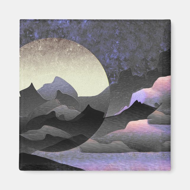 Íman Arte Abstrata Caprichosa da Lua e Montanhas (Frente)