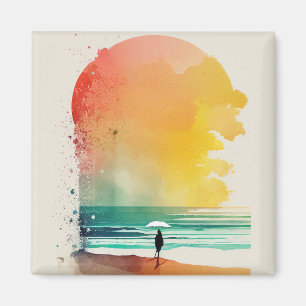 Íman Arte Abstrata de Praia Caminhando para as Ondas